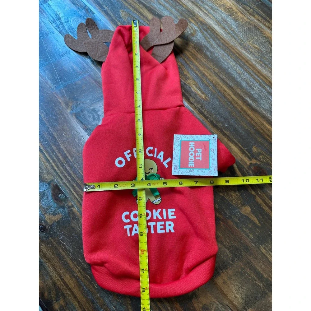 1616 Holdings Red‎ Christmas Dog Hoodie Reindeer Antlers Cookie Taster Small NWT